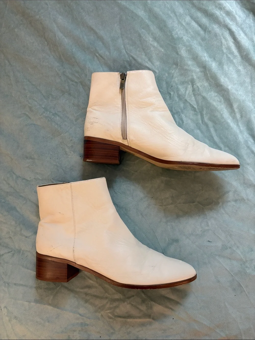 J. Crew Cream Leather Ankle Booties with Low Stacked Heel